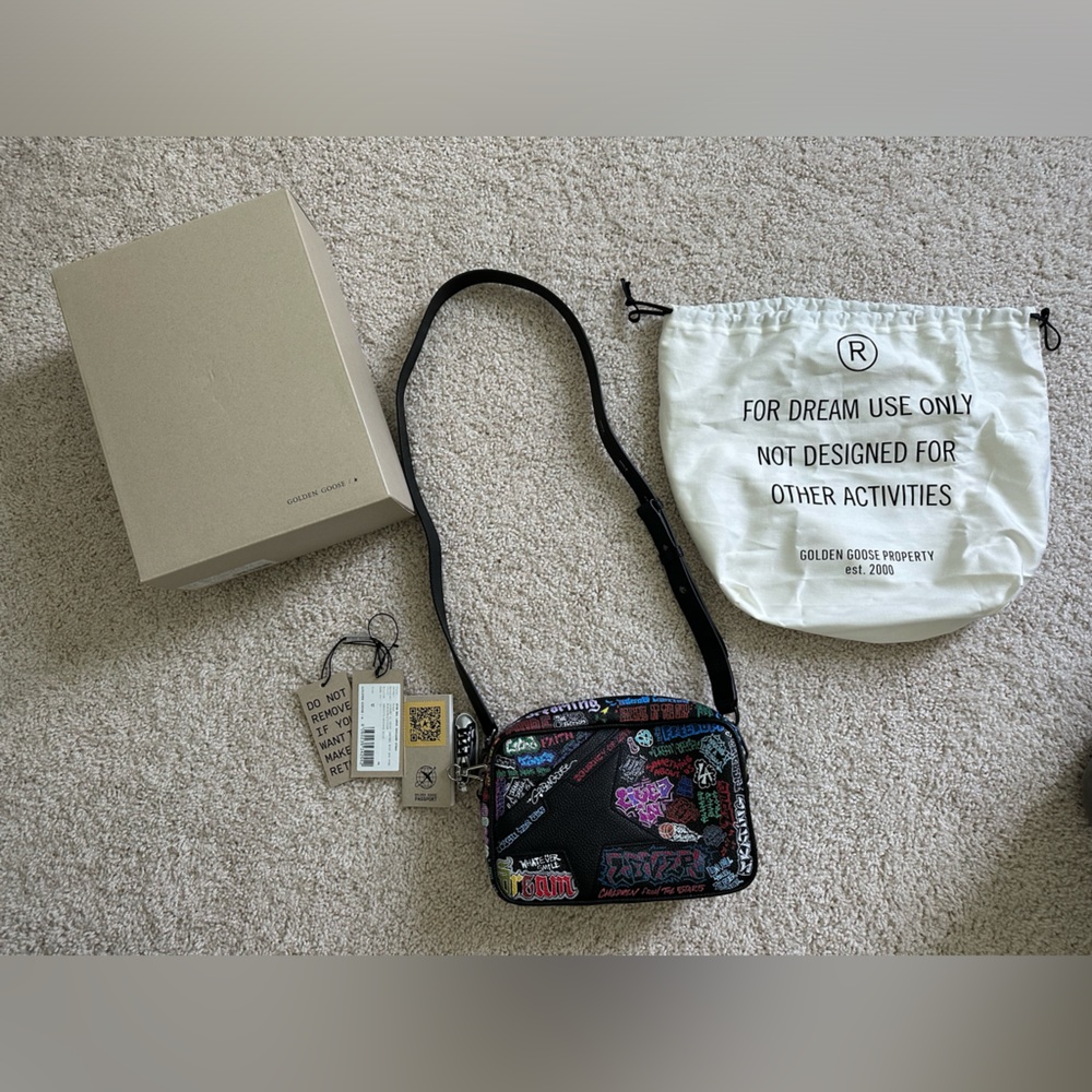 Golden Goose Star Bag Black Hammered Leather Multicolor Print